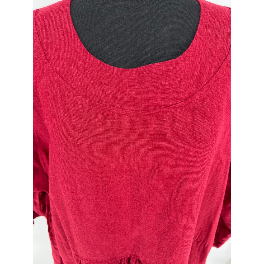 LINENBEE Linen Tunic Dress Women L Red Pockets Lagenlook Pockets Adjustable Hem - Picture 5 of 16